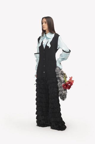 Дизайнерская шёлковая блуза из органзы с двойными рукавами – ментоловая