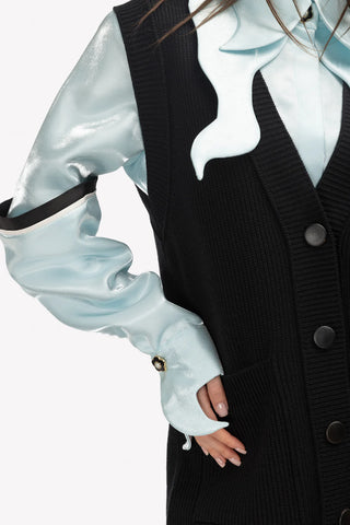 Дизайнерская шёлковая блуза из органзы с двойными рукавами – ментоловая