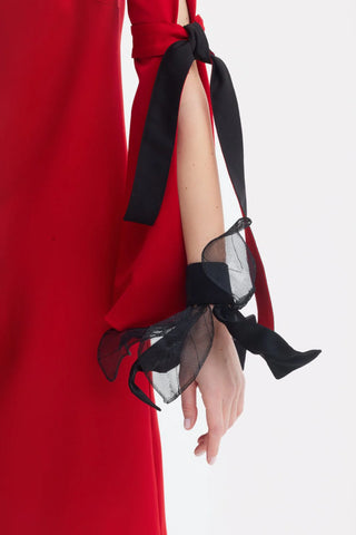 Designer Straight Slit-Sleeve Midi Dress – Red Black