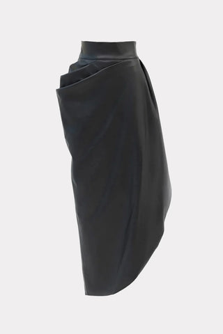 Designer Soft Faux Leather Asymmetrical Midi Skirt