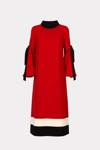 Designer Straight Slit-Sleeve Midi Dress – Red Black