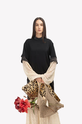  Rochie lungă neagră de designer, stil tricou