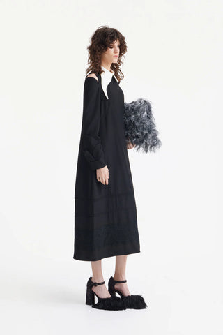 Designer Trapeze Dress With Unique Detailing Black