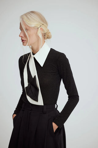 Guler detașabil cu cravată sculpturală, alb