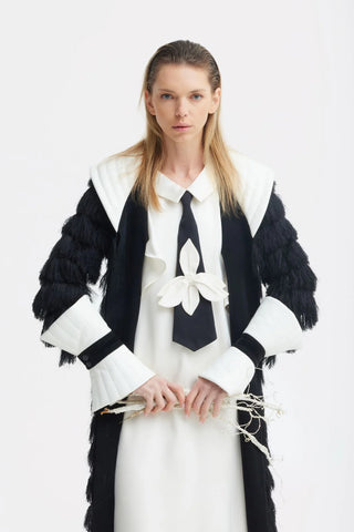 Double-Layer Satin Midi Dress With Tie Detail – Ivory