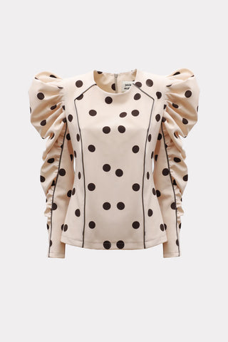 Dramatic Top With Voluminous Sleeves Polka Dot Beige