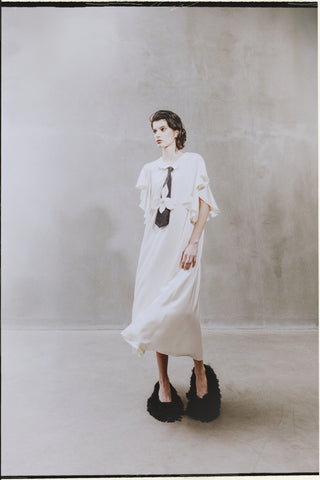 Double-Layer Satin Midi Dress With Tie Detail – Ivory