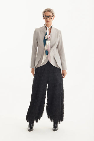 Elegant Blazer With Curved Hem Beige-Gray