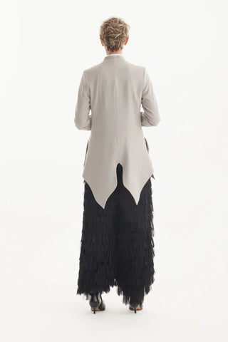 Elegant Blazer With Curved Hem Beige-Gray