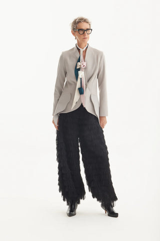 Elegant Blazer With Curved Hem Beige-Gray