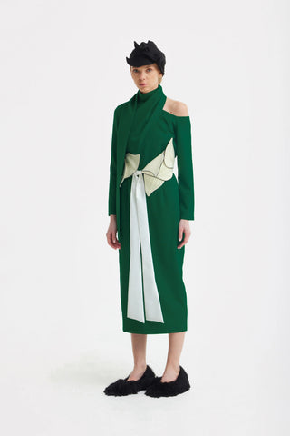 Rochie midi elegantă de seară cu umăr deschis – Verde