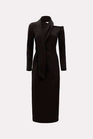 Elegant Evening Open Shoulder Midi Dress Black