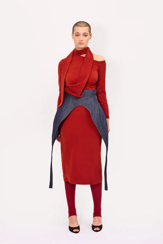 Elegant Evening Open Shoulder Midi Dress Terracotta