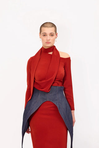 Elegant Evening Open Shoulder Midi Dress Terracotta