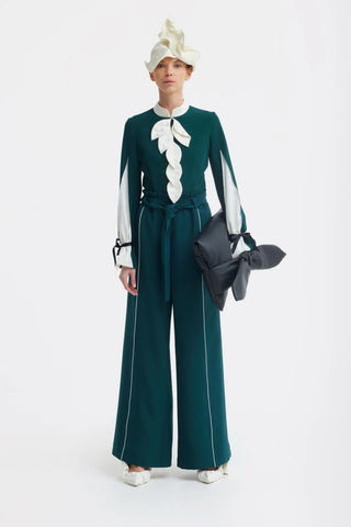 Брюки с эластичной высокой талией и широкими штанинами — зелёные