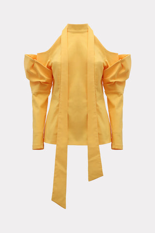 Elegant Summer Off-Shoulder Blouse With Neck Ties Yellow