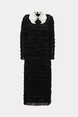 Rochie de seară cu franjuri, croială dreaptă și lejeră – Negru strălucitor