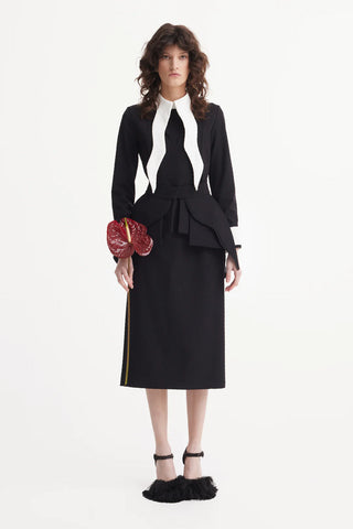 Evening Peplum Belted Dress Black - Two-Piece Set