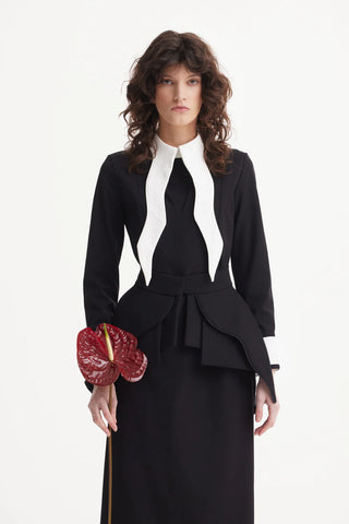 Evening Peplum Belted Dress Black - Two-Piece Set