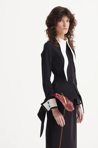 Evening Peplum Belted Dress Black - Two-Piece Set