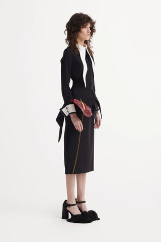 Evening Peplum Belted Dress Black - Two-Piece Set