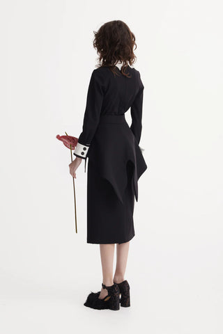 Evening Peplum Belted Dress Black - Two-Piece Set