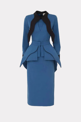 Evening Peplum Belted Dress Blue - Two-Piece Set