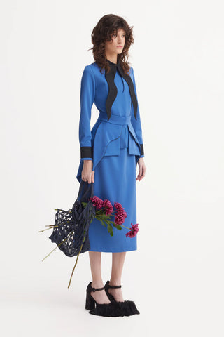 Evening Peplum Belted Dress Blue - Two-Piece Set