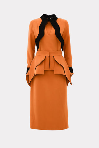 Rochie de seară cu peplum și curea, portocalie — set din două piese