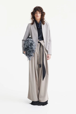 Elegant Blazer With Curved Hem Beige-Gray