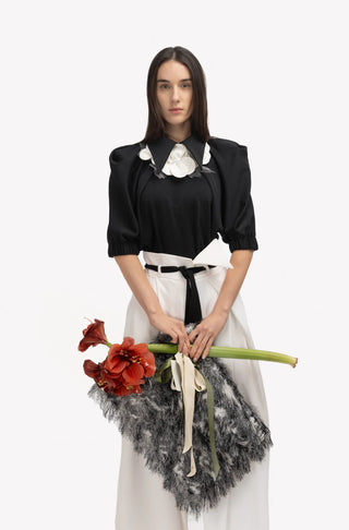 Pantaloni Largi cu Centură în Contrast – Ivory