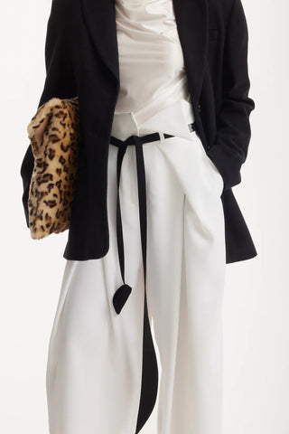 Pantaloni Largi cu Centură în Contrast – Ivory