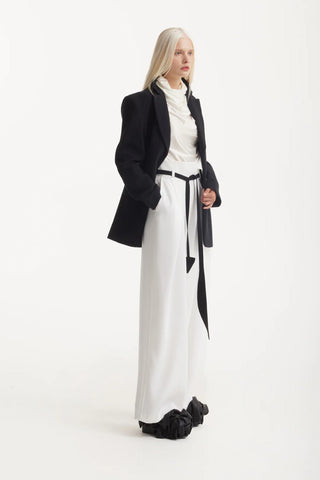 Pantaloni Largi cu Centură în Contrast – Ivory