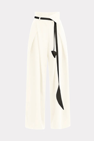 Pantaloni Largi cu Centură în Contrast – Ivory