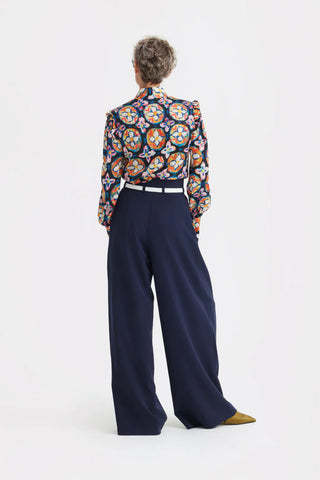 Designer Satin Blouse With Bishop Sleeves And Stand Collar – Print