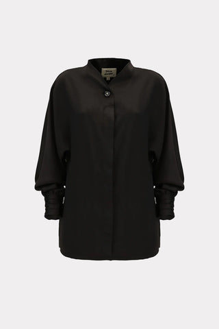 Fashion Minimalist Long Sleeve Shirt Satin Black