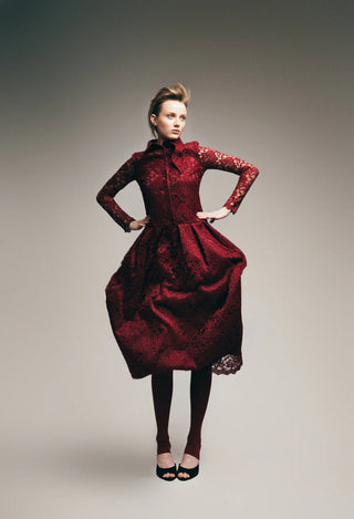 Rochie cămașă feminină din dantelă cu jumătate de nasturi, burgundy
