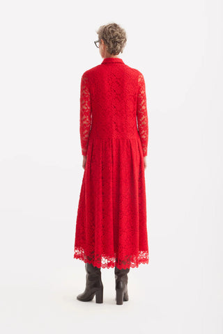 Элегантное кружевное платье-рубашка с половинной планкой, красное