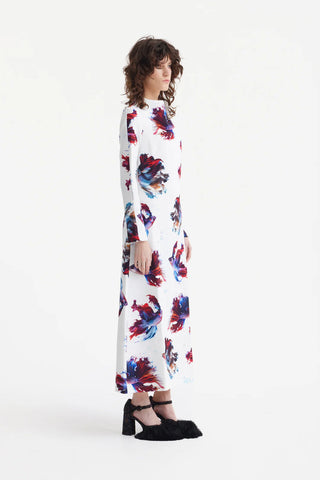 Платье А-силуэта Макси с Принтом Рыб Белое