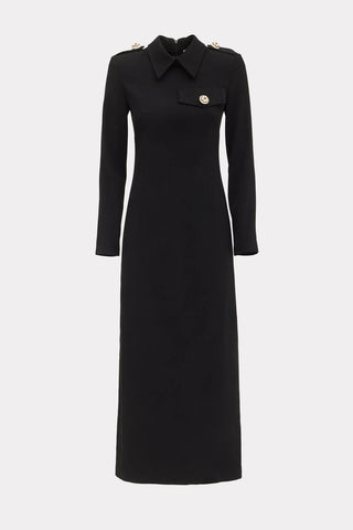 Fitted Long Sleeve Dress With Stand-Up Collar Black