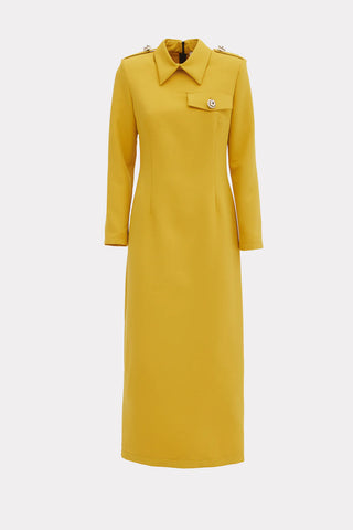 Fitted Long Sleeve Dress With Stand-Up Collar Yellow