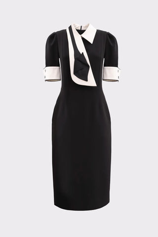 Formal Fitted Dress With White Collar - Office To Evening Style Black
