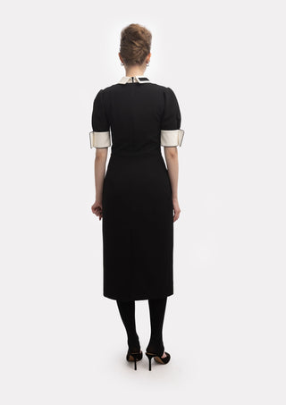 Formal Fitted Dress With White Collar - Office To Evening Style Black