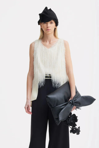 Pantaloni largi cu talie statement — negri