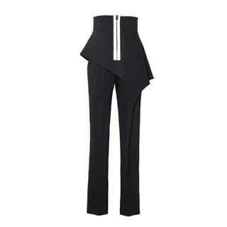 Pantaloni drepți lungi, croi clasic, cu fermoar la spate, negri