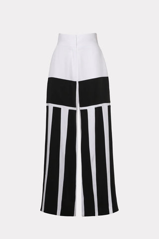 Pantaloni evazați cu talie înaltă și imprimeu geometric (alb-negru)