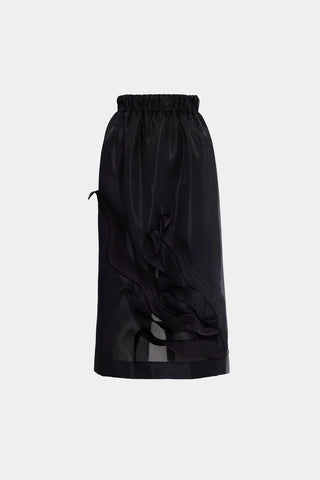 Graceful Organza Midi Skirt With Elastic Waistband Black