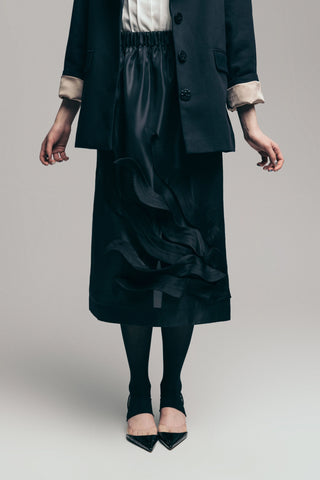 Graceful Organza Midi Skirt With Elastic Waistband Black