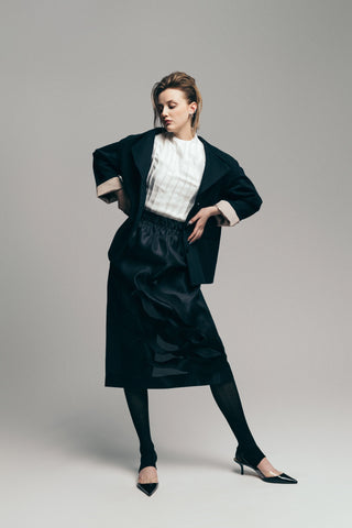 Graceful Organza Midi Skirt With Elastic Waistband Black