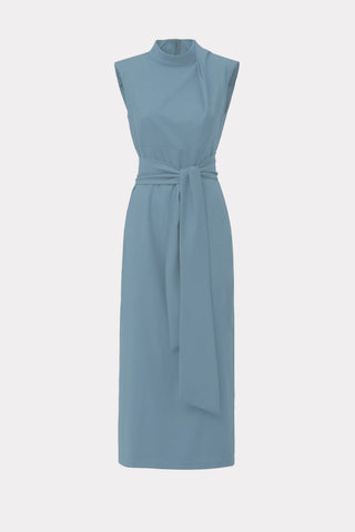 Designer Long Dress With Mock Neck Solid Light Blue